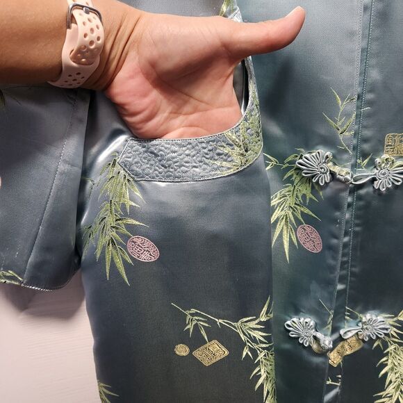 Mulchands Silk Womens Vintage Asian Kimono Light Blue Duster Robe Midi Dress - Picture 11 of 16